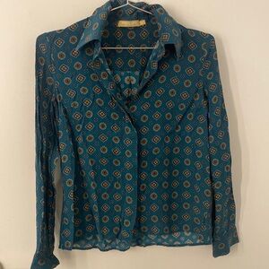Michael Kors Collection Turquoise Print SILK top size 2 made in Italy